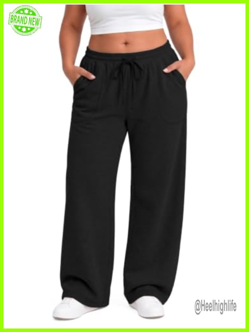 Womens Plus Size Wide Leg Sweatpants High Rise Drawstring Casual Pants